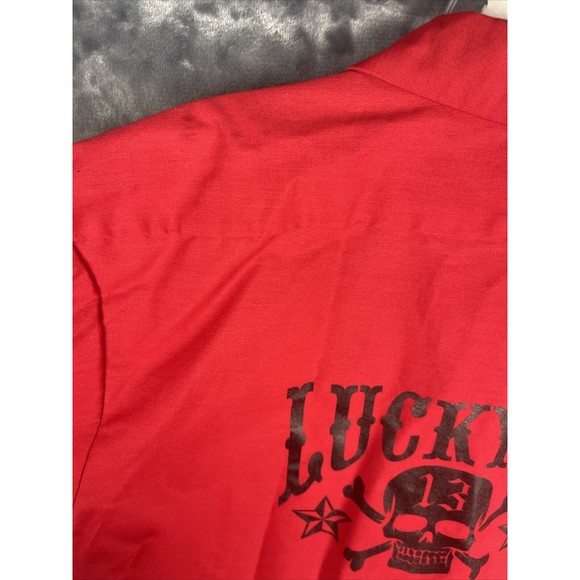 Vintage Lucky 13 Button Up Shirt Size L Red With Black Skull Design - Picture 7 of 10